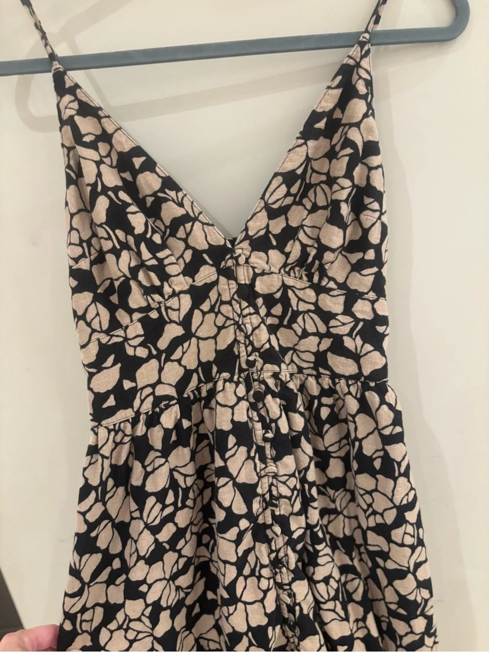 Abercrombie & Fitch Black and Cream Floral Maxi Dress with Spaghetti Straps
